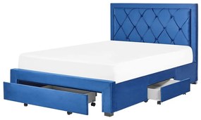 Zamatová posteľ s úložným priestorom 140 x 200 cm modrá LIEVIN Beliani