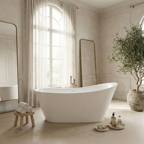 Voľne stojaca akrylátová vaňa REA LUSSO SLIM 170x74 cm biela, sifón Click-Clack - čierny