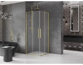 Mexen Velar Duo, sprchový kút s posuvnými dverami 90 x 90 cm, 8mm sklo námraza, zlatá matná, 871-090-090-32-55