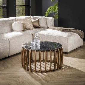 Konferenčný stôl 28-41 Midnight Ø80cm Mramor/Mango drevo  - Komfort-nábytok