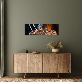 Obraz steaku na grile (s hodinami) (90x30 cm)