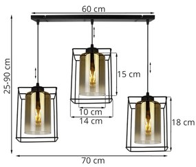 Závesné svietidlo HELLA CAGE, 3x zlaté sklenené tienidlo v kovovom ráme