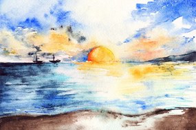 Samolepiaca tapeta maľba západu slnka nad morom