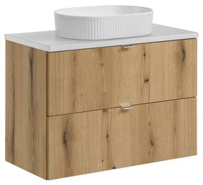 Závesná skrinka Nova Oak Beyond s doskou a umývadlom 80 cm dub coast evoke/biela