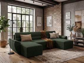 Rozkladacia sedacia súprava do U TAVERO 321x140 cm, tmavozelená