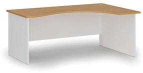 Ergonomický kancelársky pracovný stôl PRIMO WHITE, 1800 x 1200 mm, pravý, biela/buk