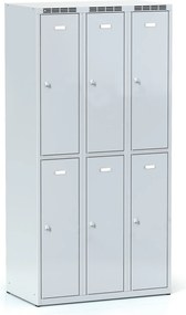 Kovová šatníková skrinka S6 s úložnými boxami, 6 boxov, 1800 x 900 x 500 mm, otočný zámok, sivé dvere