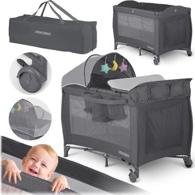 Ricokids Cestovná postieľka + matrac + taška 125 x 65 x 78 cm RK-242 antracit
