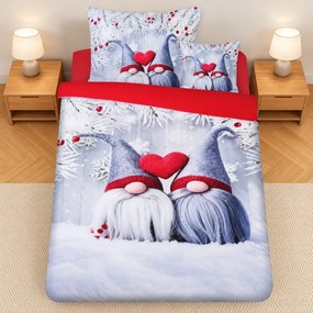 3 dielne 3D obliečky mikrosatén vianočné Gnome love 200x140cm+90x70cm TiaHome