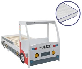 Detská posteľ v tvare policajného auta penový matrac 90x200 cm