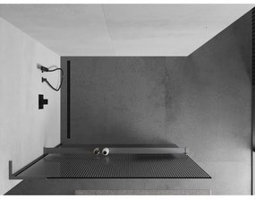 Mexen Kioto+ L, sprchová zástena Walk-In s poličkou a vešiakom 70 x 200 cm, 8mm sklo s rebrovým vzorom, grafitový profil, 800-070-123-95-09