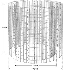 Gabion, okrúhly kovový kamenný kôš, strieborný
