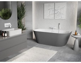 Mexen Oris, voľne stojaca ryhovaná vaňa 170 x 80 cm, biela-šedá, biely prepad, 52871708062-20