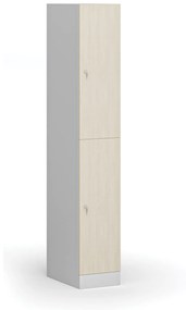 Šatníková skrinka s úložnými boxmi, 2 boxy, 1850 x 300 x 500 mm, cylindrický zámok, laminované dvere, breza