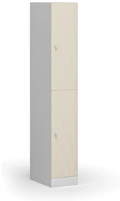 Šatníková skrinka s úložnými boxmi, 2 boxy, 1850 x 300 x 500 mm, cylindrický zámok, laminované dvere, breza