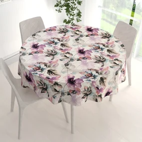 Biante Zamatový okrúhly obrus Tamara TMR-050 Abstraktné fialové kvety na smotanovom Ø 80 cm