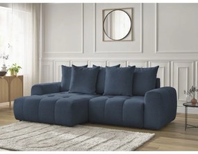 Modrá ženilková rozkladacia/s úložným priestorom rohová pohovka (ľavý roh/s leňoškou) Roxelane – Bobochic Paris