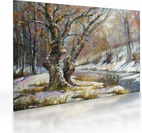 Sklenený obraz maľovanej zimnej krajiny (70x50 cm)