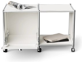 Kovový nočný stolík »CN3« s 1 výklopným priečinkom a kolieskami, biely