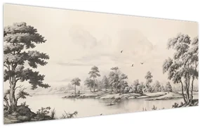 Obraz - Vintage kresba krajiny (120x50 cm)
