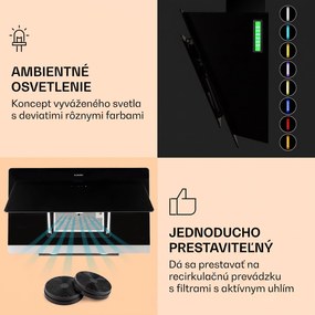 Klarstein Aurora Eco 90, digestor, 90 cm, nástenný, 585 m³/h, A+, dotykové ovládanie, čierny
