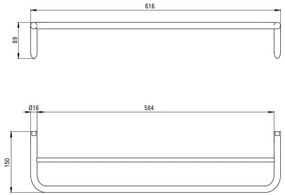Deante Silia, nástenný dvojitý držiak na uteráky 615mm, oceľová, DEA-ADI_F631