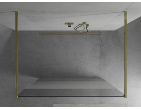 Mexen Kioto, priechodná sprchová zástena 140 x 200 cm, 8mm sklo číre/námraza, 2x zlatá stabilizačná rozpera, 800-140-002-50-35