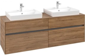 VILLEROY &amp; BOCH Collaro závesná skrinka pod dve umývadlá na dosku, 4 zásuvky, 1600 x 500 x 548 mm, Oak Kansas, C02400RH