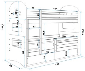 Poschodová posteľ DOMINIK 190x80cm - Biela - posuvné dvierka BIELA