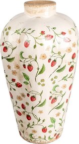 Béžová keramická váza s jahôdkami Wild Strawberries L - Ø 24*40 cm