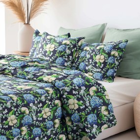 Goldea bavlnené posteľné obliečky - hortenzie s kvetmi bavlníka 240 x 200 a 2ks 70 x 90 cm