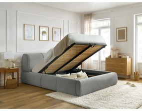 Svetlosivá čalúnená dvojlôžková posteľ s úložným priestorom s roštom 180x200 cm Vernon – Bobochic Paris