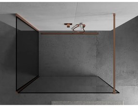 Mexen Kioto, 2-stenová sprchová zástena Walk-In 120 x 80 cm, 8mm číre sklo čierny vzor, medený matný profil, 800-120-212-65-70-080