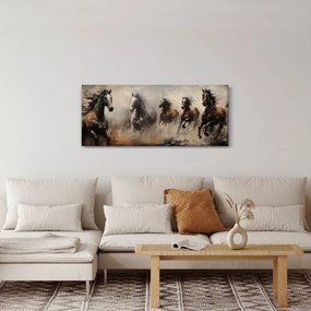 Obraz - Olejomaľba koní (120x50 cm)