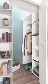 Rohová šatňa - Šatníková skriňa Joker, biela / sivý betón