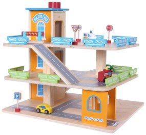 Wellhox Drevená garážová dráha s výťahom + autá