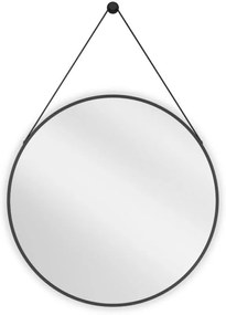 Mexen String, okrúhle kúpeľňové zrkadlo na pásiku 70 cm, farba rámu čierna matná, 9854-070-070-000-70