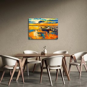 Obraz - Loďka pri západe slnka (70x50 cm)