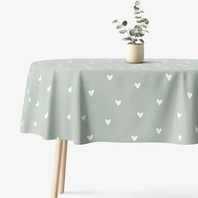 Goldea oválny obrus 100% bavlnené plátno - srdiečka na šalviovo zelenom 120 x 200 cm