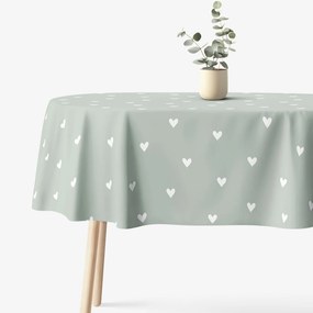 Goldea oválny obrus 100% bavlnené plátno - srdiečka na šalviovo zelenom 140 x 220 cm