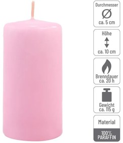 Ružová parafínová sviečka 10 cm, 20 h horenia, sada 8 ks