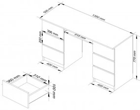 Kancelársky stôl A-11 135 cm 6SZ, biely