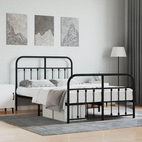 Kovový rám postele s čelom a podnožkou čierny 120x190 cm 352593