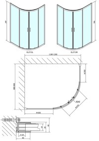 Polysan, EASY LINE štvrťkruhová sprchová zástena 1200x900mm, L/R, číre sklo, EL2715