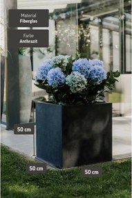 Kvetináč BLOCK, sklolaminát – vzhľad kameňa, 50 x 50 x 50 cm, antracit