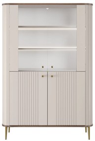 Vitrína Vesper 103 cm - kašmírová / orech / zlaté nožičky
