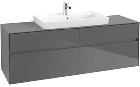 VILLEROY &amp; BOCH Collaro závesná skrinka pod umývadlo na dosku (umývadlo v strede), 4 zásuvky, 1600 x 500 x 548 mm, Glossy Grey, C02800FP