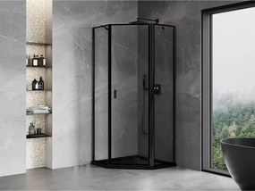 Mexen Mist, päťuholníkový sprchový kút, pravý 90 x 90 cm, číre sklo-čierny rám, 8A8-090-090-70-70-P