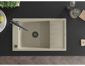 Mexen Elias, 1-komorový granitový drez 795x480x200 mm a drezová batéria Duo, béžová, 6511-69-671701-07-B