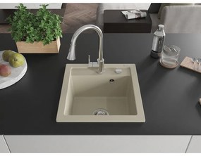 Mexen Vito, 1-komorový granitový drez 490x520x210 mm a drezová batéria Elia, béžová, 6503-69-670101-00